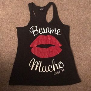 "L" cartel ink black tank top big red lips